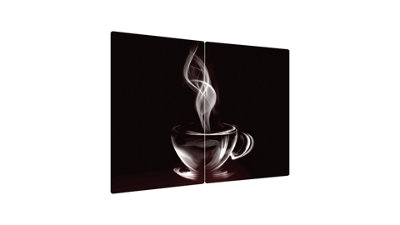 ALLboards Glass Chopping Board COFFEE CUP 2 Set 52x30cm Cutting Board Splashback Worktop Saver for Kitchen Hob Protection