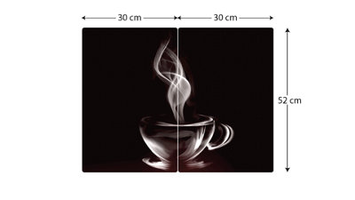 ALLboards Glass Chopping Board COFFEE CUP 2 Set 52x30cm Cutting Board Splashback Worktop Saver for Kitchen Hob Protection
