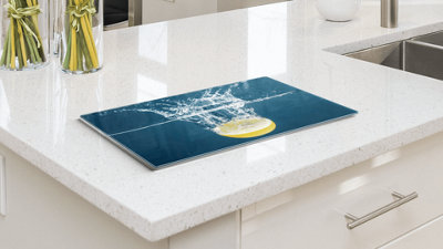 ALLboards Glass Chopping Board LEMON Water Splash 30x40cm Cutting Board Splashback Worktop Saver for Kitchen Hob Protection