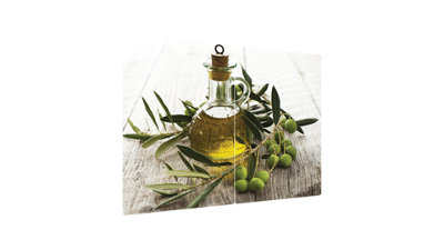 ALLboards Glass Chopping Board OLIVE OIL 2 Set 52x30cm Cutting Board Splashback Worktop Saver for Kitchen Hob Protection