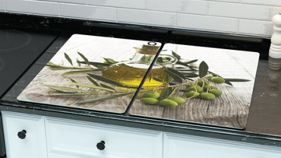 ALLboards Glass Chopping Board OLIVE OIL 2 Set 52x30cm Cutting Board Splashback Worktop Saver for Kitchen Hob Protection