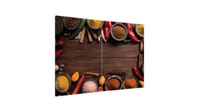 ALLboards Glass Chopping Board SPICES ORIENTAL Wood Plank 2 Set 52x30cm Cutting Board Splashback Worktop Saver