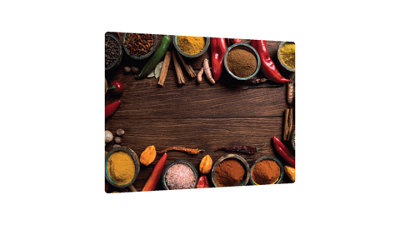 ALLboards Glass Chopping Board SPICES ORIENTAL Wood Plank 30x40cm Cutting Board Splashback Worktop Saver for Kitchen