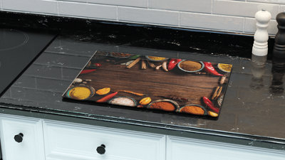 ALLboards Glass Chopping Board SPICES ORIENTAL Wood Plank 30x40cm Cutting Board Splashback Worktop Saver for Kitchen
