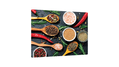 ALLboards Glass Chopping Board SPICES Pepper Salt Saffron 30x40cm Cutting Board Splashback Worktop Saver for Kitchen