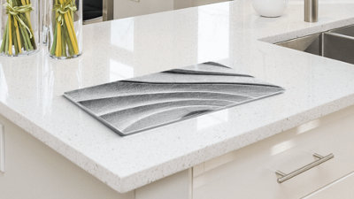 ALLboards Glass Chopping Board WAVES WHITE STONE GEOMETRIC DESIGN 3D 30x40cm Cutting Board Splashback Worktop Saver for Kitchen