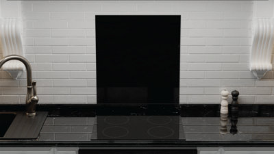 ALLboards Glass Splashback Kitchen Tile Cooker Panel BLACK CLASSIC BLACK 60x65cm Tempered Glass Heat Resistant Toughened