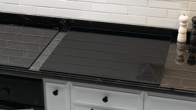 ALLboards Glass Splashback Kitchen Tile Cooker Panel BLACK CLASSIC BLACK 60x65cm Tempered Glass Heat Resistant Toughened