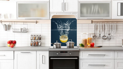 ALLboards Glass Splashback Kitchen Tile Cooker Panel LEMON WATER SPLASH 60x65cm Tempered Glass Heat Resistant Toughened Decorative