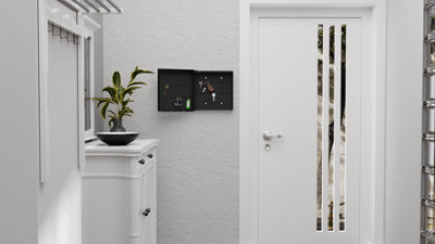 ALLboards Key Cabinet with Whiteboard, Decorative Magnetic Glass board front panel, Elegant black