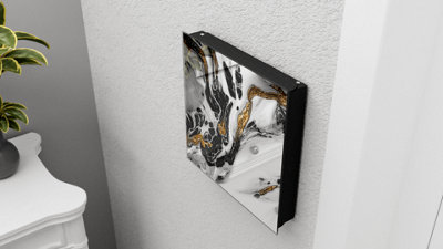 ALLboards Key Cabinet with Whiteboard, Decorative Magnetic Glass board front panel, Gold white black marble pattern