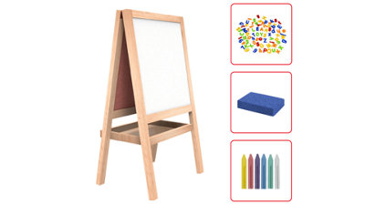 ALLboards Kids double-sided chalkboard and magnetic whiteboard on easel 120 cm, solid, thick frames, foldable shelf