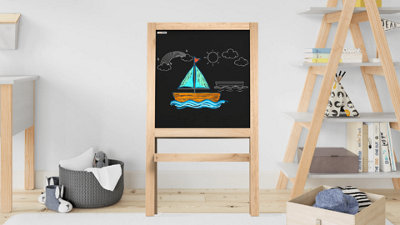 ALLboards Kids double-sided chalkboard and magnetic whiteboard on easel 120 cm, solid, thick frames, foldable shelf