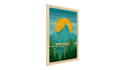 ALLboards Mountainous Landscape with Train, 60x40cm, framed in natural wood