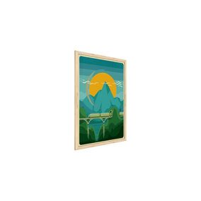 ALLboards Mountainous Landscape with Train, 60x40cm, framed in natural wood