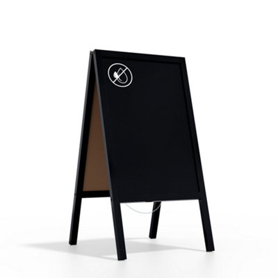 ALLboards Pavement Sign with Black Varnished Wooden Frame 118x61cm, Sidewalk Advertising Board Chalkboard A-Frame with Chain