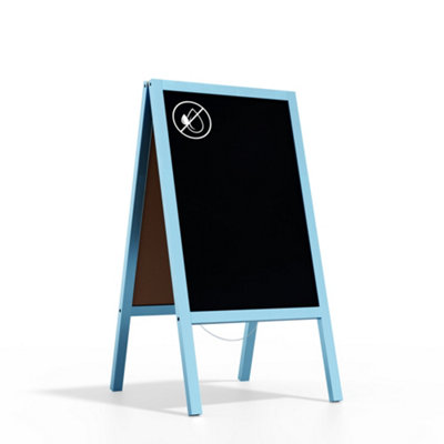 ALLboards Pavement Sign with Blue Varnished Wooden Frame 118x61cm, Sidewalk Advertising Board Chalkboard A-Frame with Chain