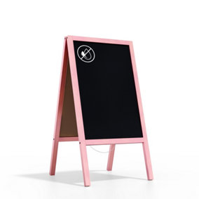 ALLboards Pavement Sign with Pink Varnished Wooden Frame 118x61cm, Sidewalk Advertising Board Chalkboard A-Frame with Chain