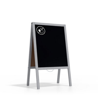 ALLboards Pavement Sign with Silver Varnished Wooden Frame 100x60cm, Sidewalk Advertising Board Chalkboard A-Frame