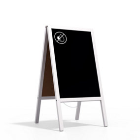 ALLboards Pavement Sign with White Varnished Wooden Frame 118x61cm, Sidewalk Advertising Board Chalkboard A-Frame with Chain