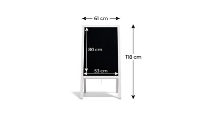 ALLboards Pavement Sign with White Varnished Wooden Frame 118x61cm, Sidewalk Advertising Board Chalkboard A-Frame with Chain