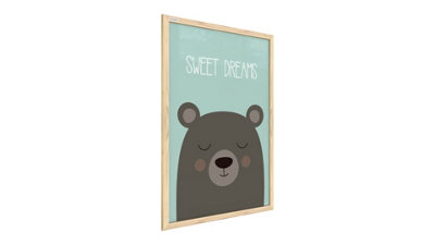 ALLboards Teddy bear 'Sweet Dreams,' whiteboard, pastel colours, 60x40cm, in a frame made of natural wood