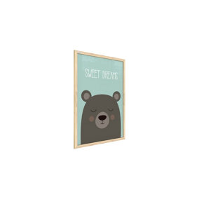 ALLboards Teddy bear 'Sweet Dreams,' whiteboard, pastel colours, 60x40cm, in a frame made of natural wood