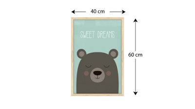 ALLboards Teddy bear 'Sweet Dreams,' whiteboard, pastel colours, 60x40cm, in a frame made of natural wood
