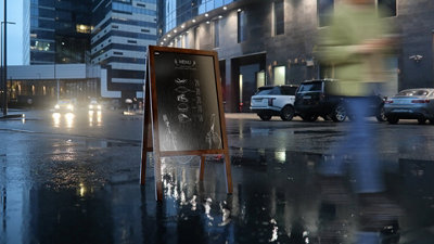 ALLboards Waterproof Pavement Sign with Varnished Wooden Frame 150x61cm, Sidewalk Advertising Board Chalkboard A-Frame with Chain