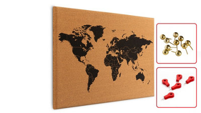 ALLboards World Map Frameless Cork Board, 60x40 cm