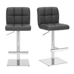 Allegro Deluxe Set of 2 Charcoal Grey Kitchen Bar Stools with Adjustable Swivel, Gas Lift & Weighted Chrome Base