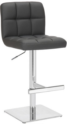 Allegro Leather Deluxe Single Kitchen Bar Stool, Chrome Footrest, Swivel Gas Lift, Breakfast Bar & Home Barstool, Charcoal Grey