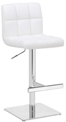 Allegro Leather Single Deluxe Kitchen Bar Stool, Chrome Footrest, Adjustable Swivel Gas Lift, Breakfast Bar & Home Barstool, White