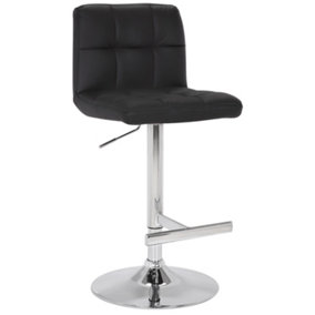 Allegro Real Leather Bar Stool, Lumbar Support with Gas Lift Feature, Breakfast Barstool, Black