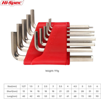 Allen Key Set Hex Metric 11 PC Wrench Tool Set 1.27-6mm Long and Short Arm