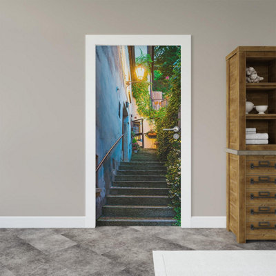 Alleyway Stairs Door Mural Self-Adhesive Stickerd European Standard 88Cmx200Cm