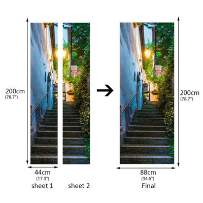 Alleyway Stairs Door Mural Self-Adhesive Stickerd European Standard 88Cmx200Cm