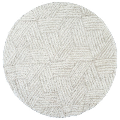 ALLIE Round Shaggy Geometric Plush Pile Beige Area Rug 120 x 120 cm