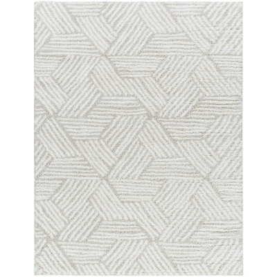 ALLIE Shaggy Geometric Plush Pile Beige Area Rug 120 x 170 cm
