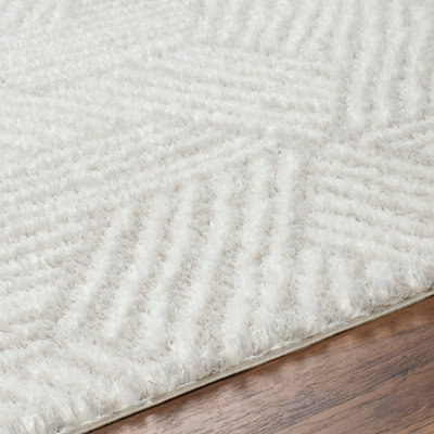 ALLIE Shaggy Geometric Plush Pile Beige Area Rug 200 x 275 cm - Easy ...