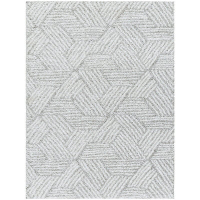 ALLIE Shaggy Geometric Plush Pile Light Grey Area Rug 120 x 170 cm