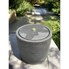 AllPondSolutions Round Water Feature with LED Lights - Solar - Dark Grey 36x36x28cm