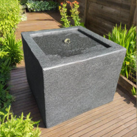 AllPondSolutions Square Water Feature with LED Lights - Plug Powered - Dark Grey 37x37x30cm