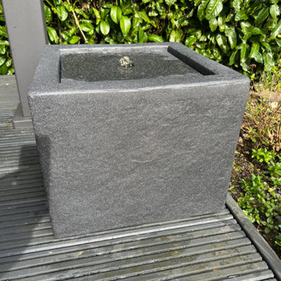 AllPondSolutions Square Water Feature with LED Lights - Plug Powered - Dark Grey 37x37x30cm
