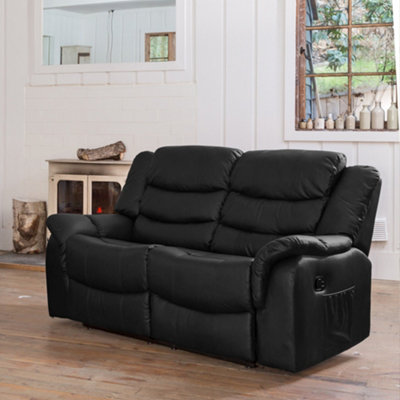 Almeira 2 Seat Bonded Leather Recliner Sofa - Black | DIY at B&Q