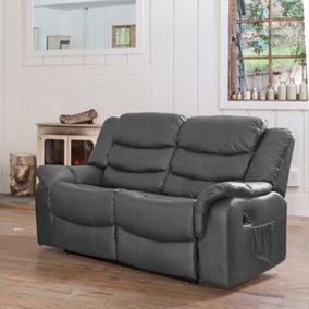 Almeira 2 Seat Bonded Leather Recliner Sofa - Grey