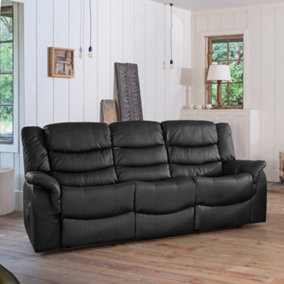 Almeira 3 Seat Bonded Leather Recliner Sofa - Black