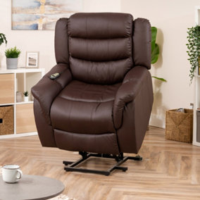 Almeira 94cm Wide Brown Bonded Leather Electric Lift Assist Power Motion Mobility Aid Riser Recliner with Massage and Heat