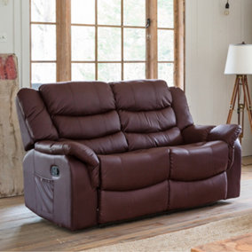 Almeira Manual 2 Seat Reclining Sofa with Massage and Heat - Burgundy