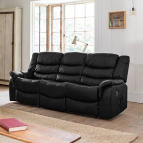 Almeira Manual 3 Seat Recliner Sofa with Massage and Heat - Black
